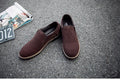 Men's frosted round toe casual leather shoes in black, low heel with rubber sole