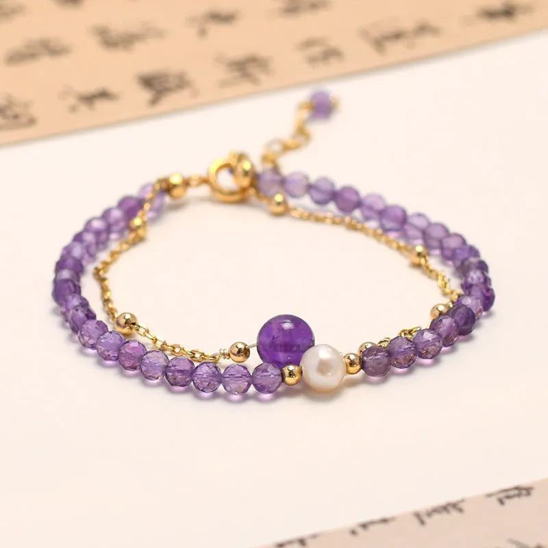 Women's amethyst crystal bracelet with diamond-shaped Chinese style design and secure clasp