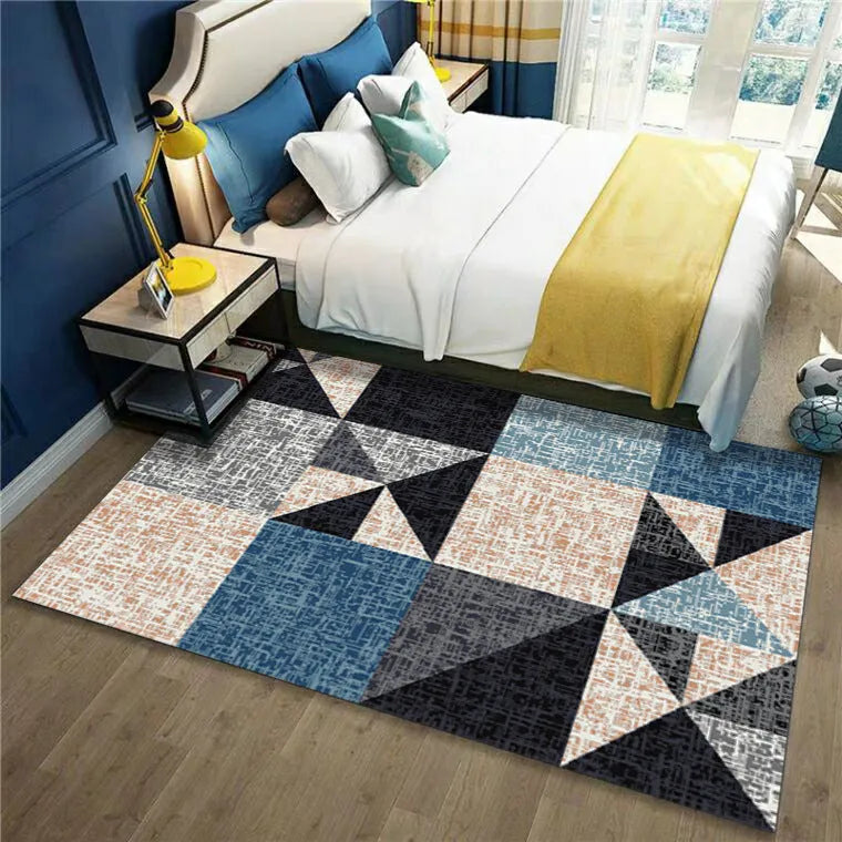 Modern minimalist geometric abstract carpet in a rectangular shape with machine woven crystal velvet finish