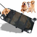 Black aluminium alloy folding pet stretcher for large dog emergency transport.