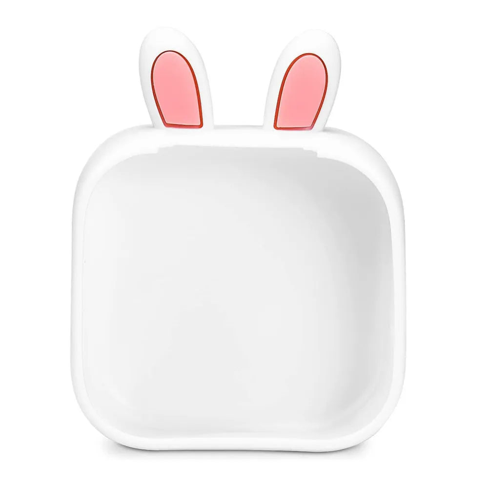Mini portable USB printer with rabbit ear protective case in pink, green, or white.