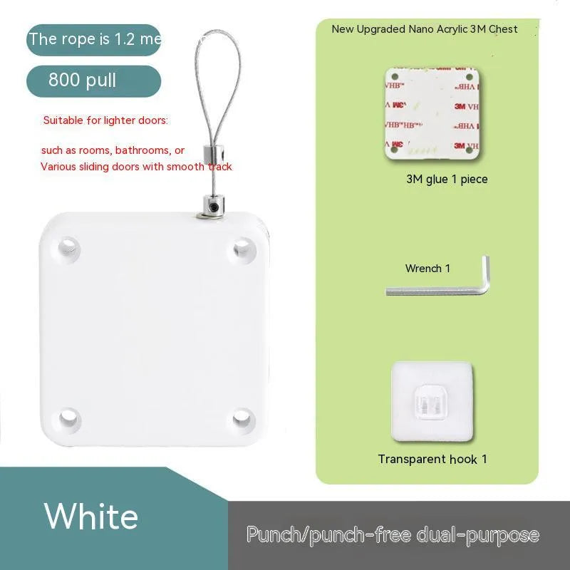 Automatic door closer with adhesive installation for sliding and glass doors in black or white