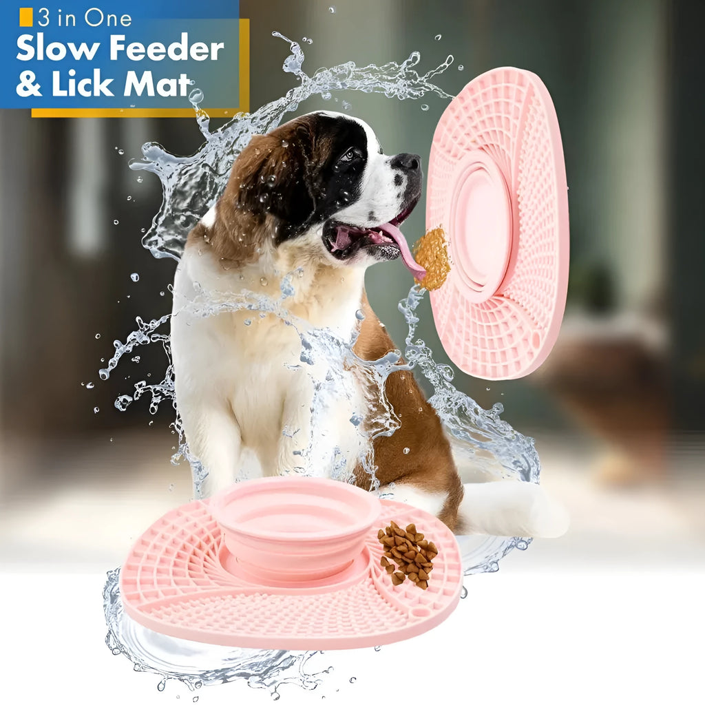 Pet dog slow feeder bowl with raised ridges and non-slip base in blue for small medium dogs