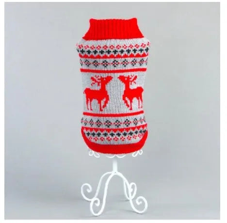 Acrylic dog sweater in grey, shown on a small dog, XS-XXL sizes are available