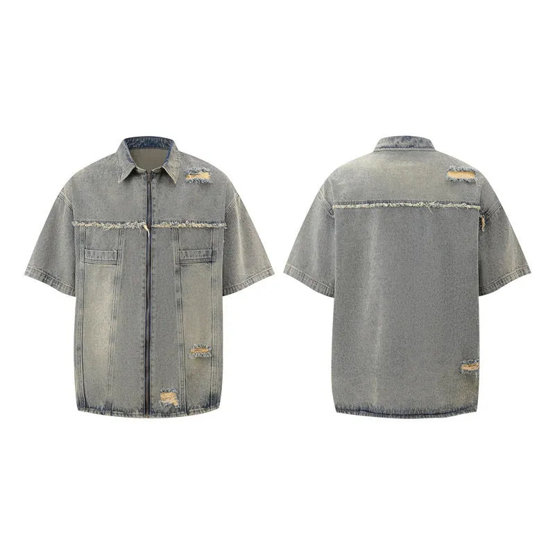 Denim overalls suit with short sleeve top and matching trousers in street style design