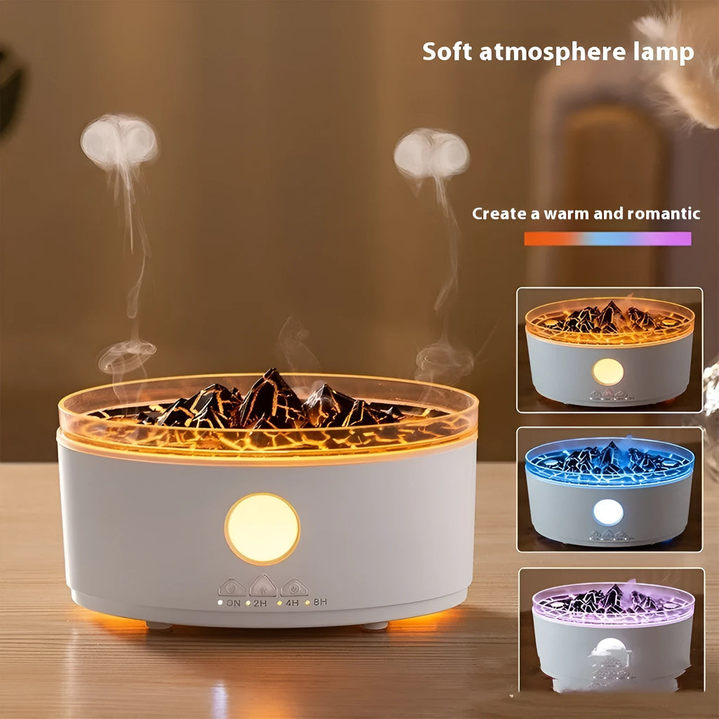 Volcano aroma diffuser with dual fog outlets in white finish on a desk