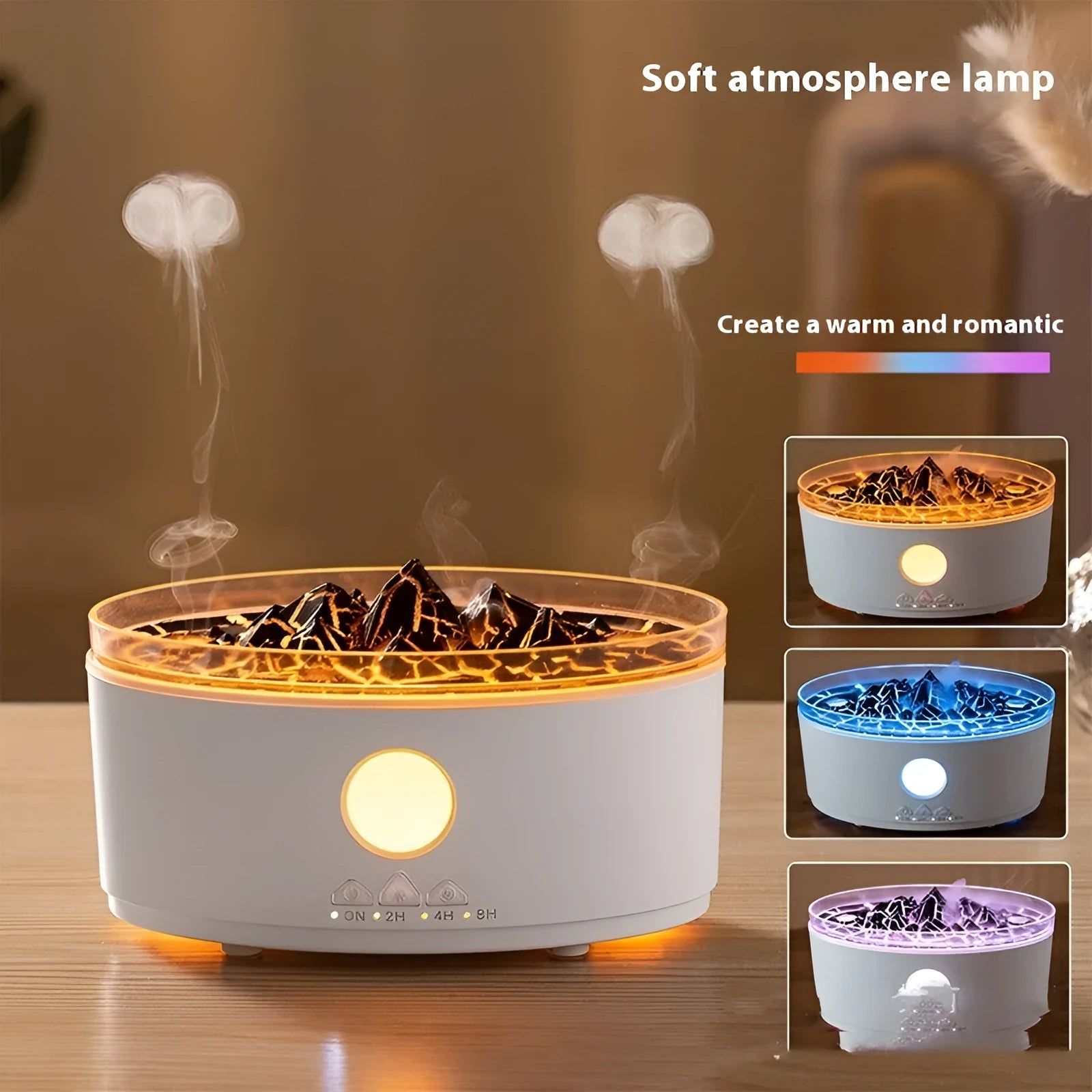 Volcano aroma diffuser with dual fog outlets in white finish on a desk