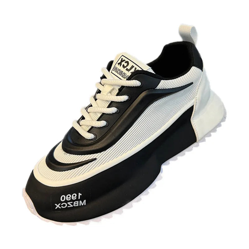 Spring Summer Argan Running Sneaker for teenagers, thick sole, mesh upper, round toe, front lace-up, available in black