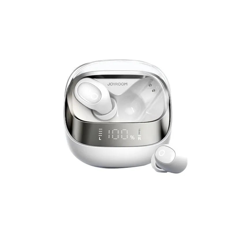 Dawn White and Starry Sky Black wireless Bluetooth in-ear headphones with a compact charging case.