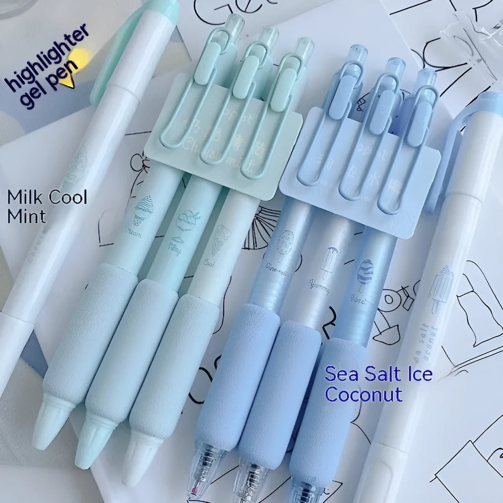 Double-headed fluorescent calligraphy pen with sponge press for student handwriting practice.