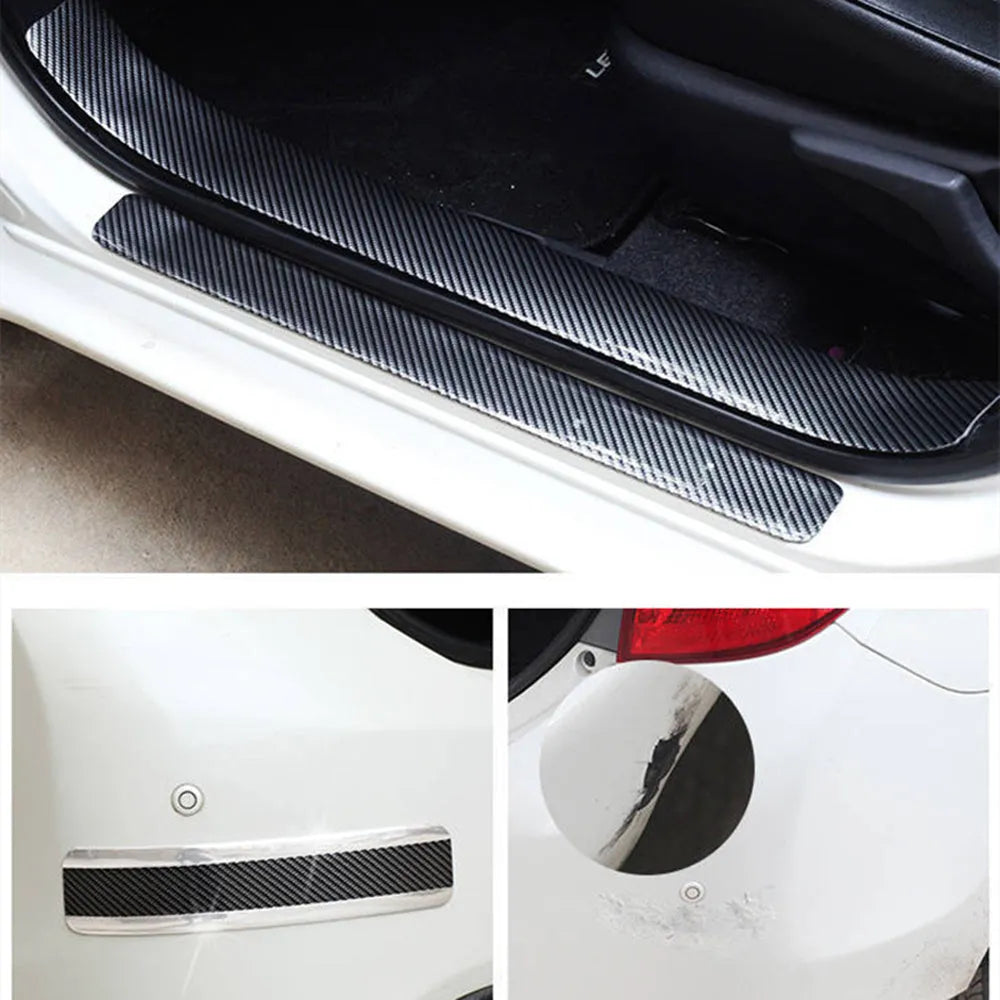 Carbon fibre pattern door sill protective sticker in black, 1m x 3cm, on car door sill