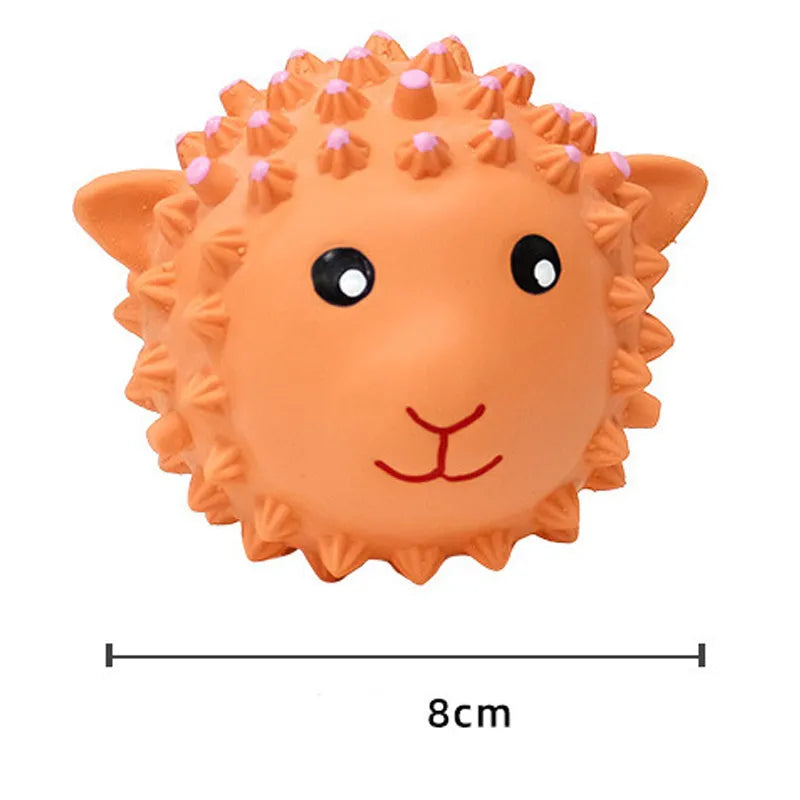 Orange and yellow latex dog toys with spiky texture and animal shapes for small to medium dogs