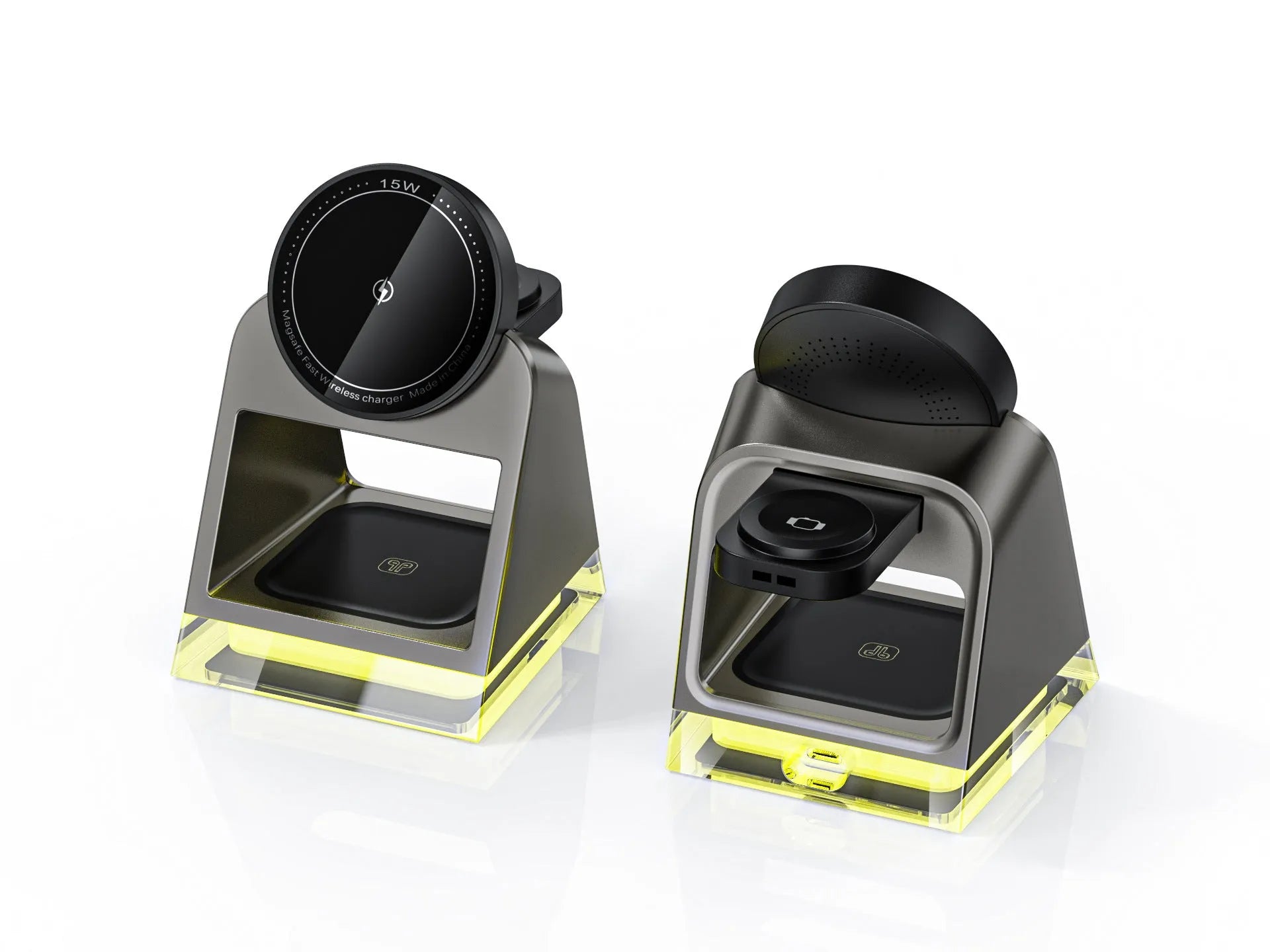 Touch Magnetic Three-in-one Wireless Charger in black, USB powered, compact plastic design for multi-device charging