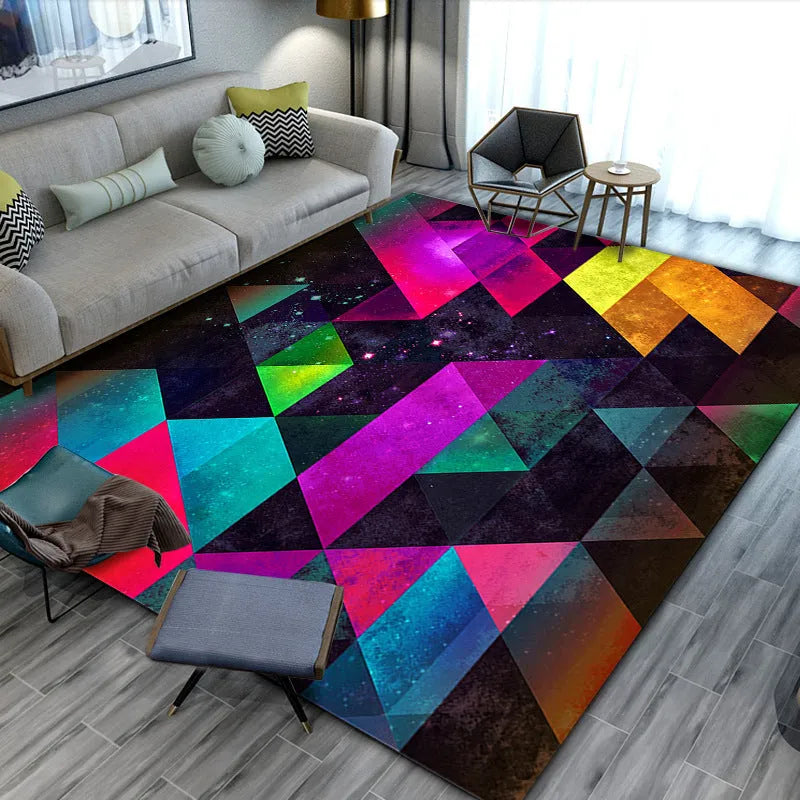Modern minimalist geometric abstract carpet in a rectangular shape with machine woven crystal velvet finish