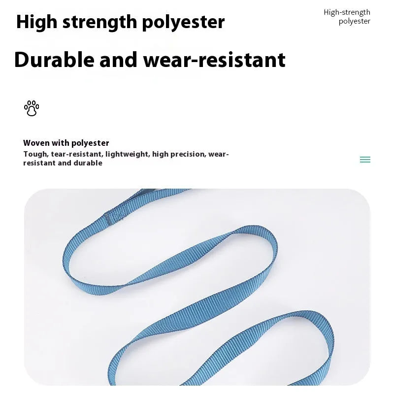 Solid colour polyester dog hand holding rope in blue, shown with a choice of width specifications.