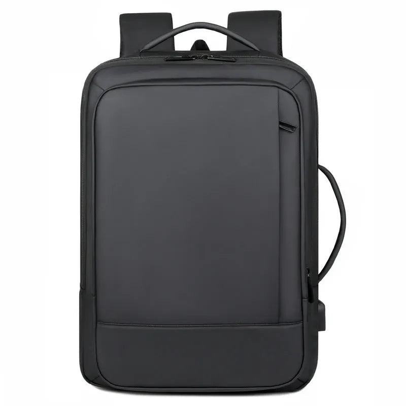 Black or grey waterproof Oxford cloth backpack with 20-35L capacity and curved shoulder straps for business travel