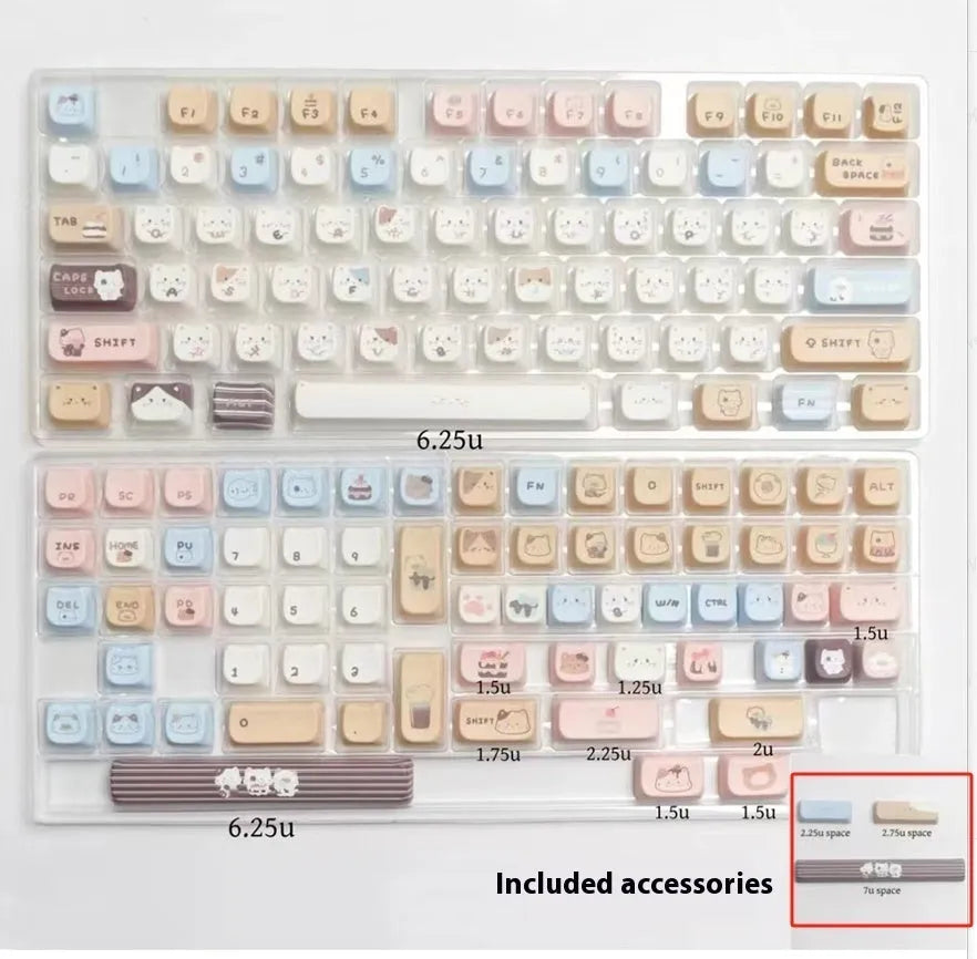 High Sea Salt Cat themed PBT keycap set showing 26 keys and optional 7u space bar supplement