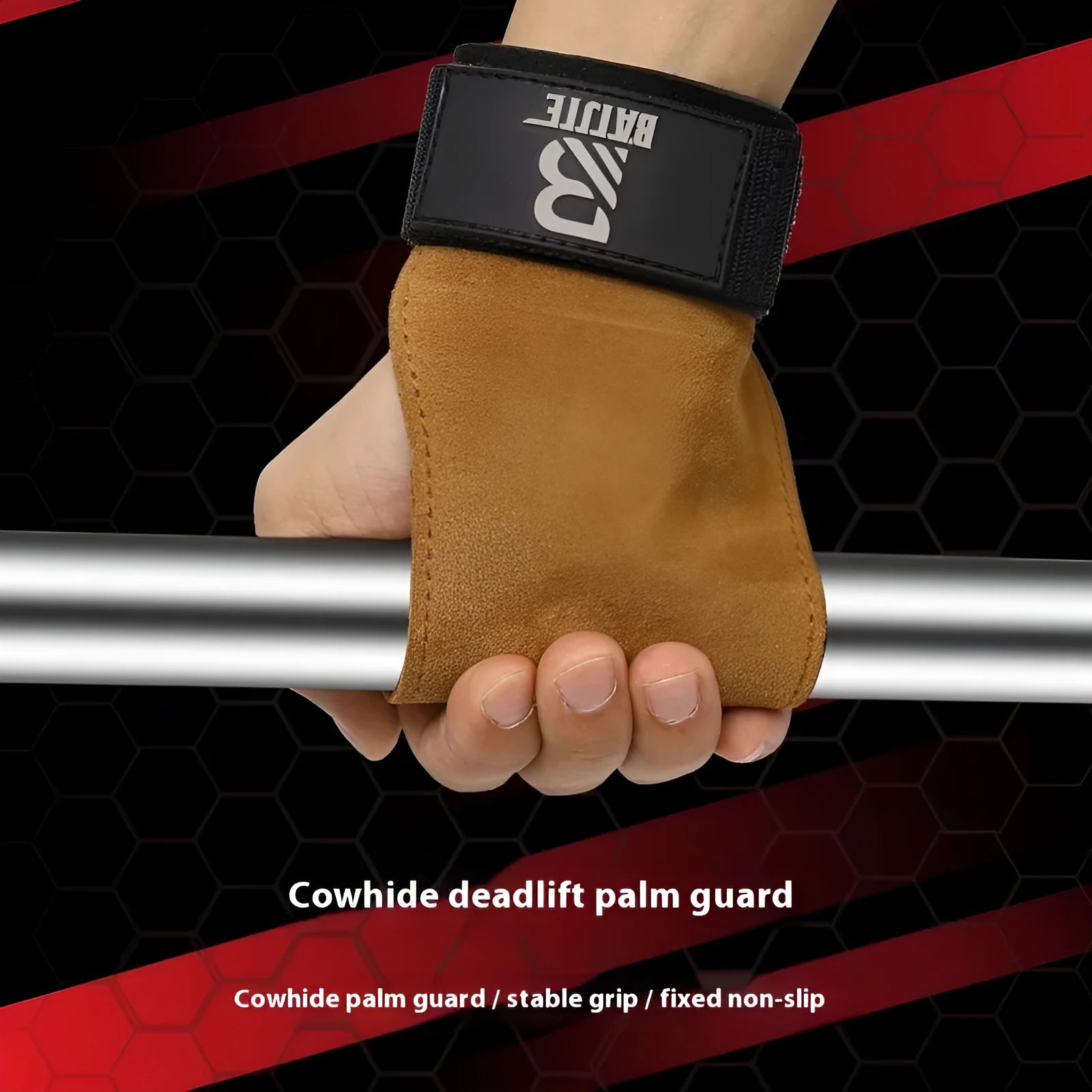 A pair of brown fitness hand protectors or wrist guards laid flat.