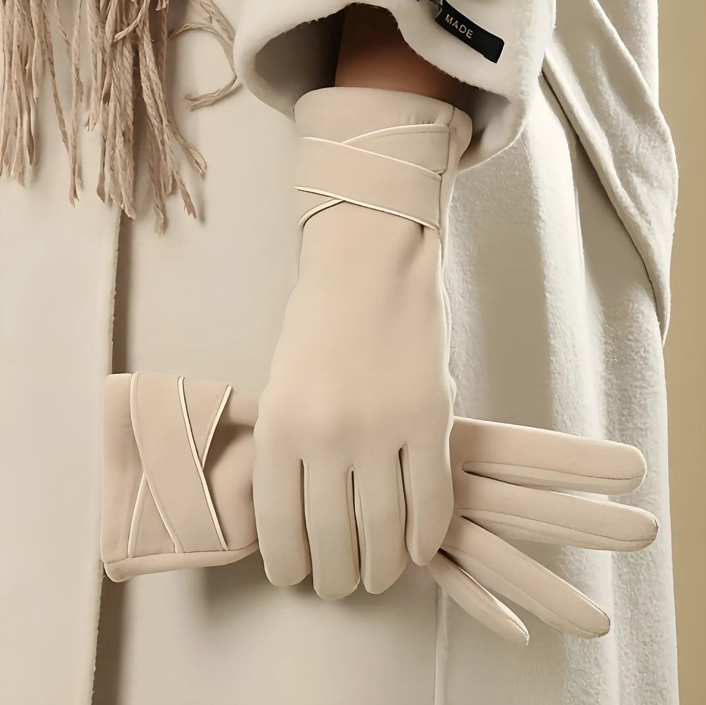 Women's winter touch screen gloves, velvet padded, polyester, average size, black beige khaki pink