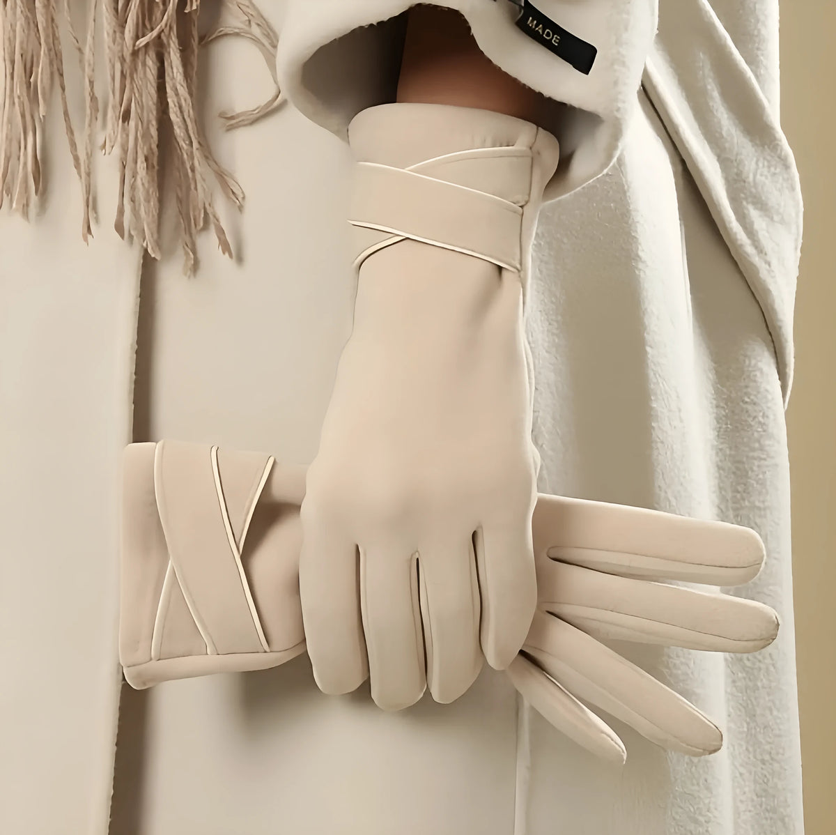 Women's winter touch screen gloves, velvet padded, polyester, average size, black beige khaki pink