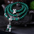 Green agate multi-layer women's bracelet with three circles of 6mm beads