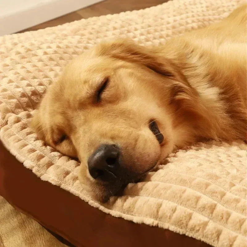 Coffee coloured fleece dog bed with detachable blanket for large dogs