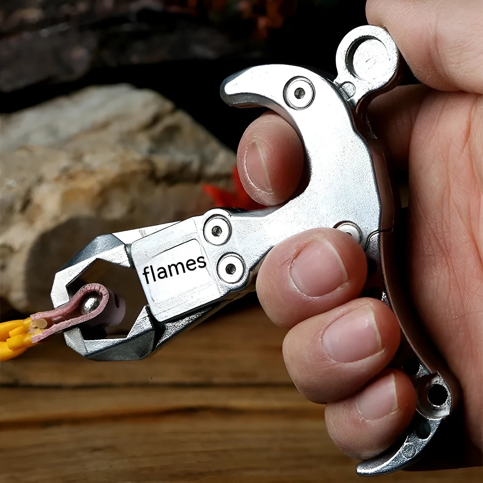 Zinc alloy archery release aid showing metallic finish and two-axis harpoon clip mechanism