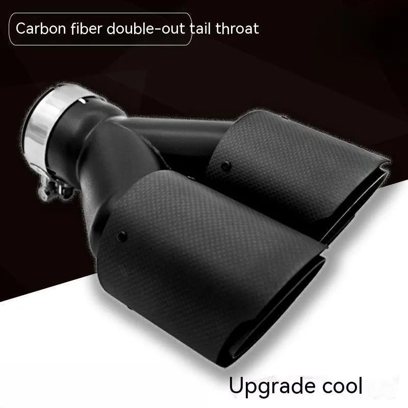 Black carbon fibre car exhaust pipe with dual outlet silencer, 250 mm long