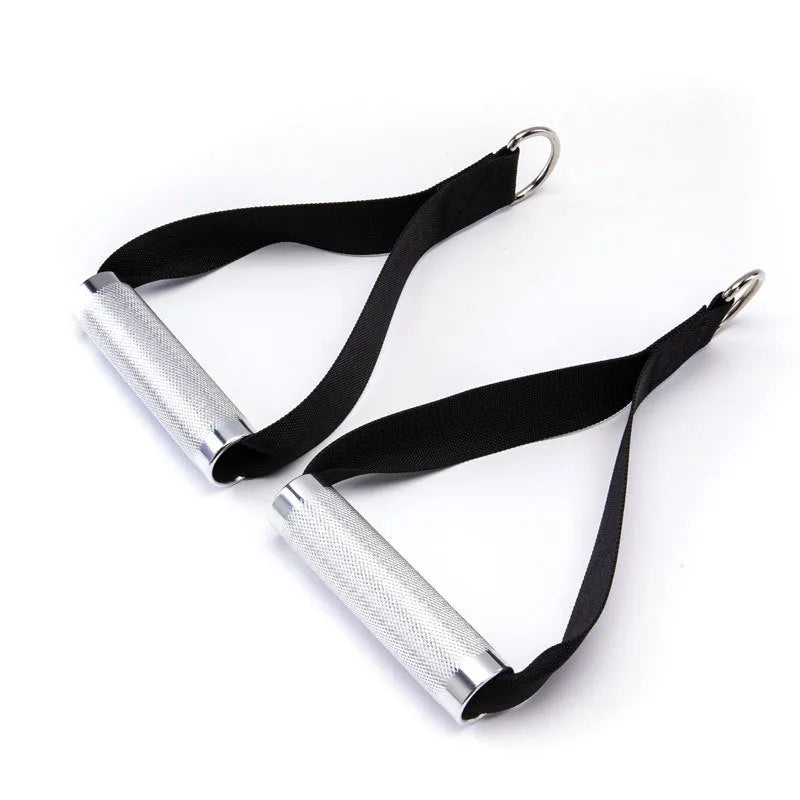 Pair of black aluminium and polyester gantry handles for fitness equipment accessories