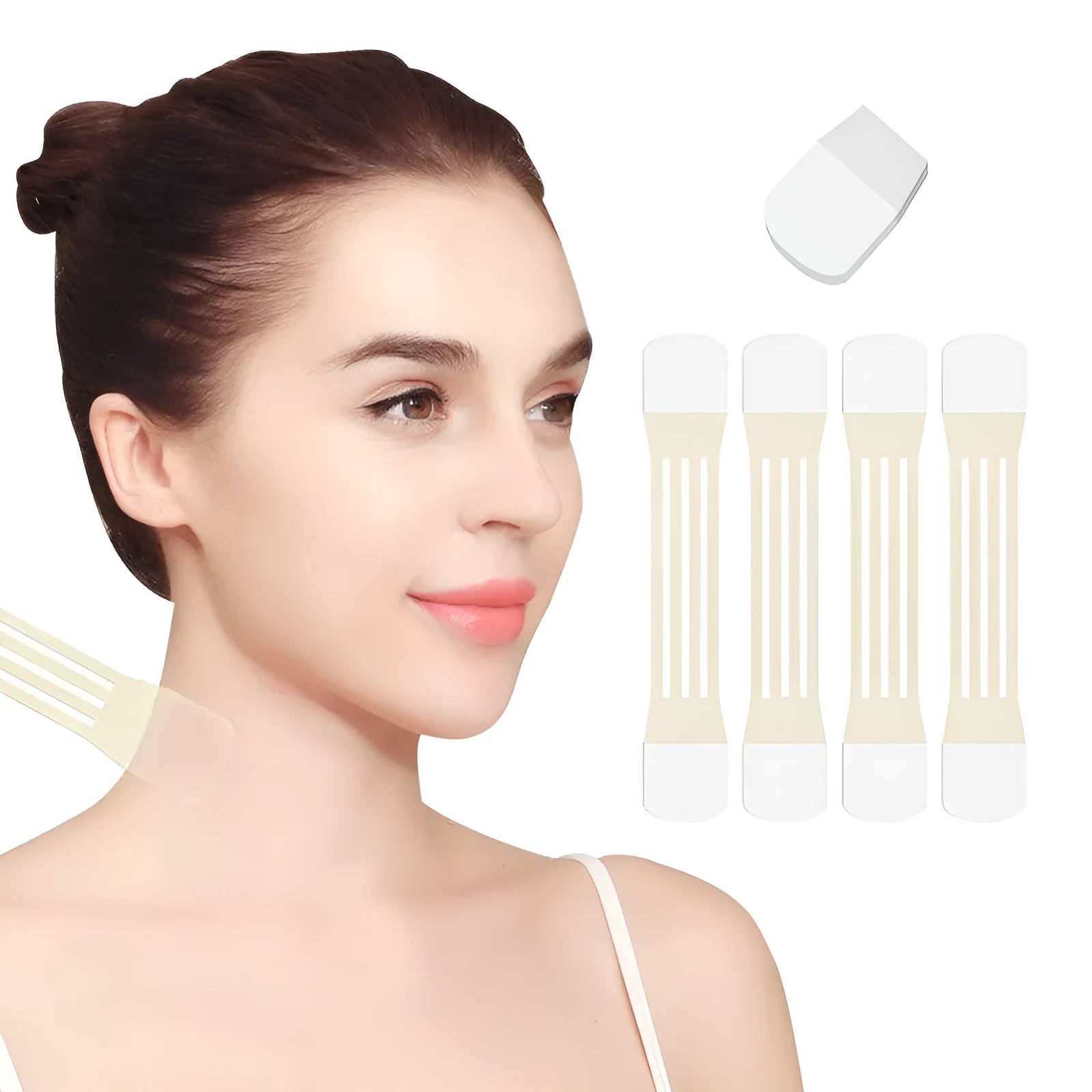 Skin tone neck firming adhesive tape strips for wrinkle reduction and lifting support