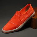 Men's slip-on canvas shoes in six colours with vulcanised rubber soles and low-top design