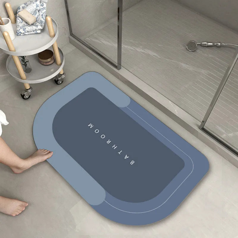 Blended bathroom floor mat in oval and rectangle shapes, Baikal colours blue light grey green dark grey