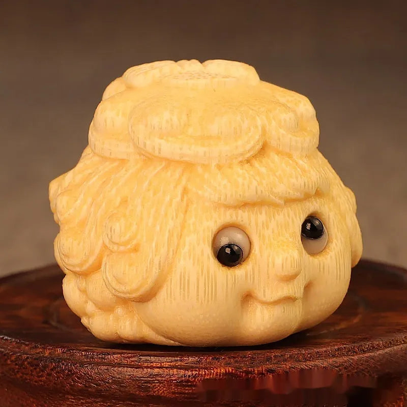 Solid bamboo golden toad princess ornament carving 5cm size
