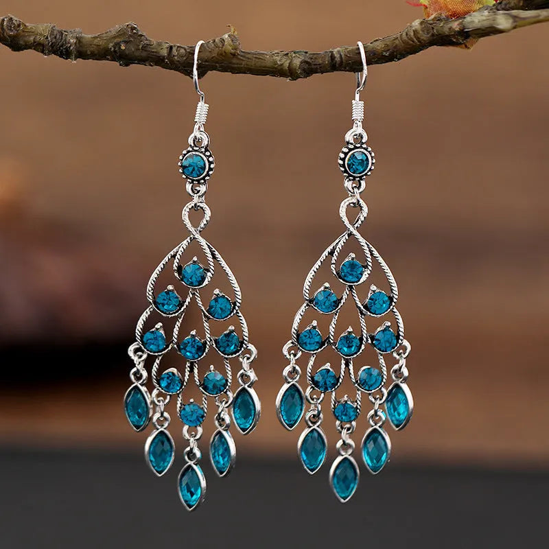 Retro long fringe earrings in smart water drop purple colour with drop shape and ethnic style design