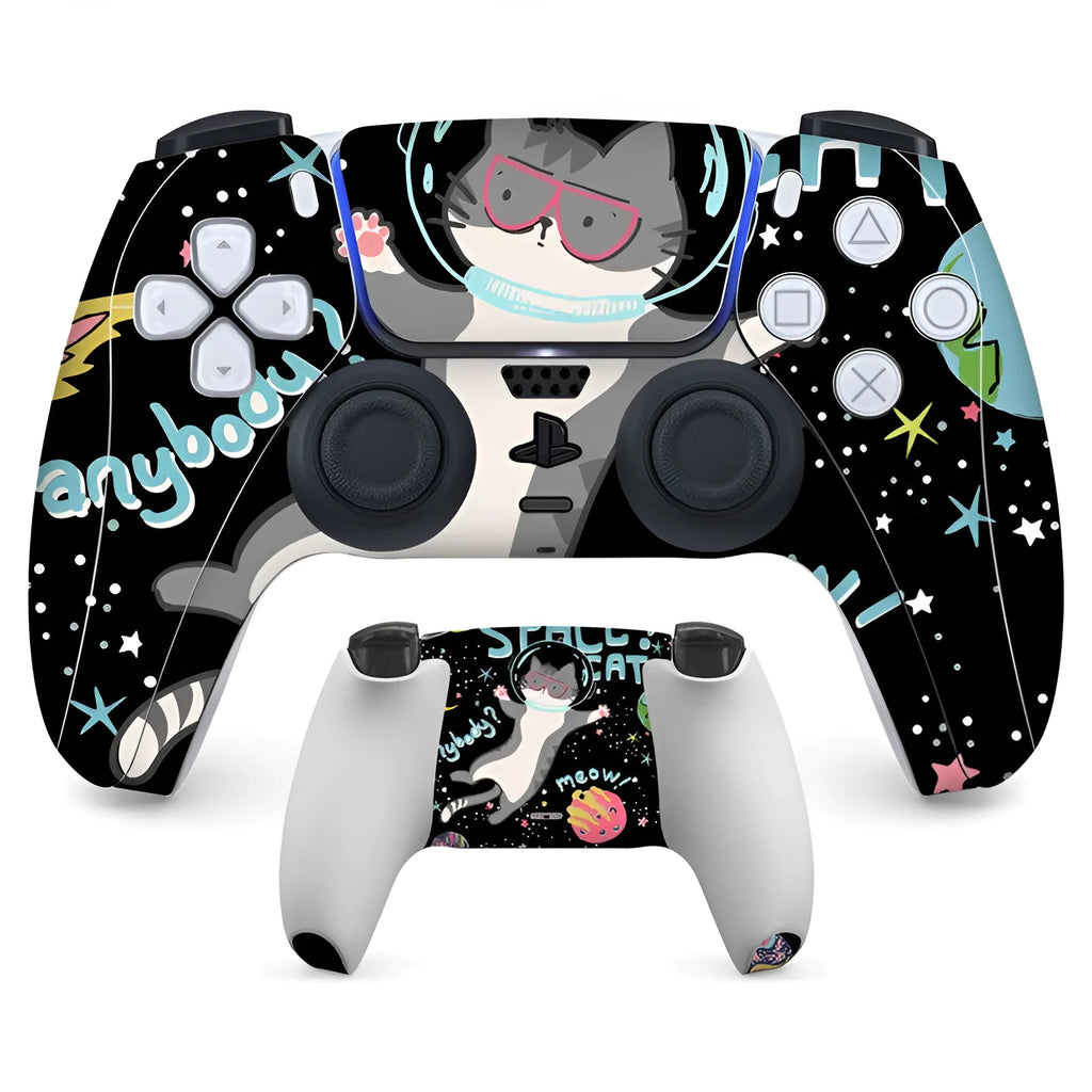 PS5 controller with front and back anti-scratch protector stickers applied, showing micro-frosted texture.