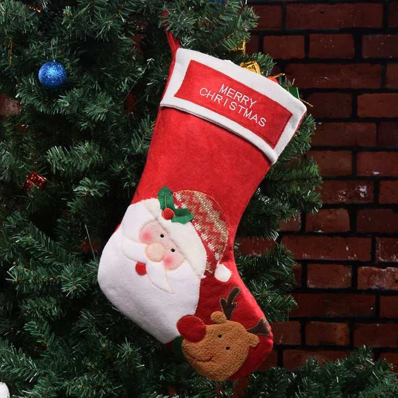 Non-woven fabric Christmas stocking decoration with elk, old man, or snowman design