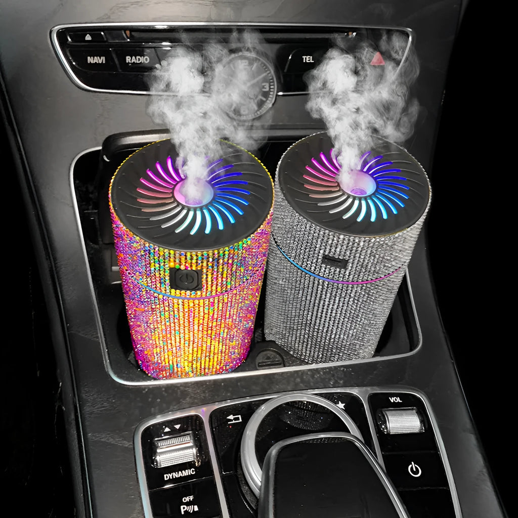 Diamond-shaped car humidifier with air purifier function in multiple colour options