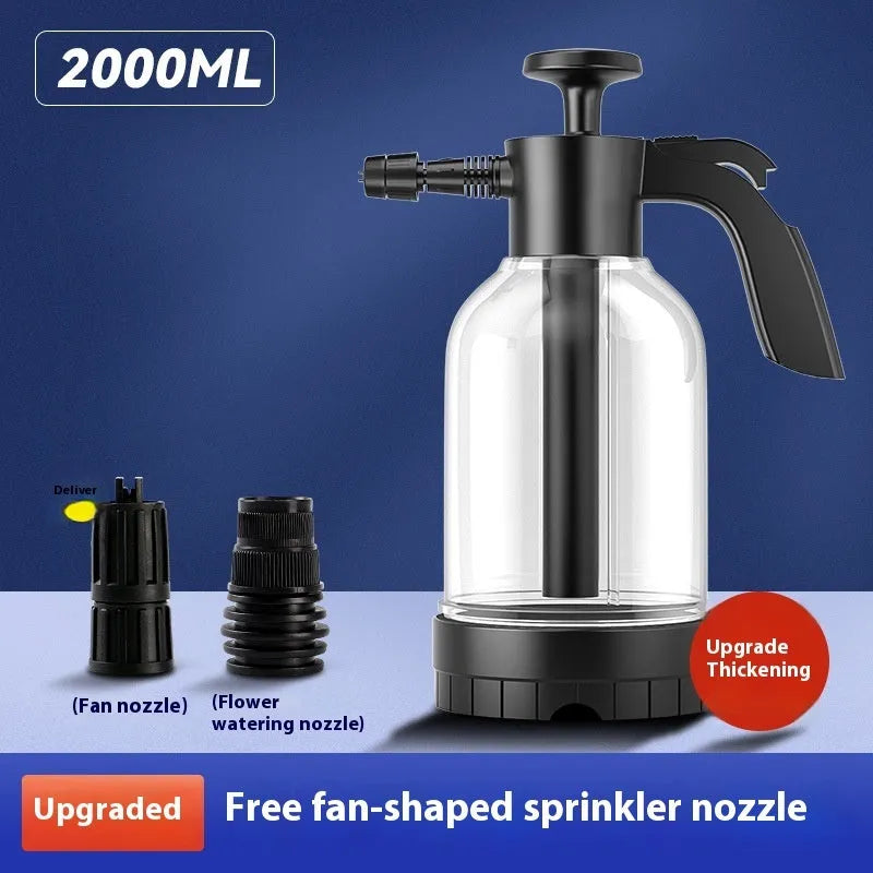 Handheld car wash foam sprayer with 2-litre container and high-pressure water cannon
