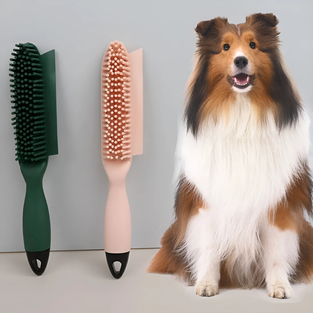 Green dog brush with massage teeth and wool sticker fabric hair collector for pet grooming