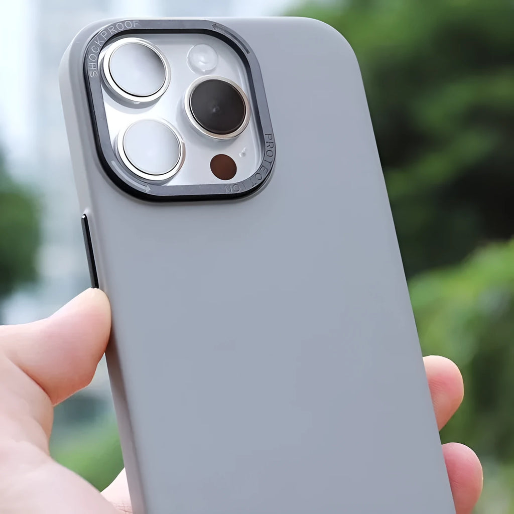 Frosted PC magnetic phone case for iPhone 15 Pro Max in silver gray with slim fit and anti-fingerprint finish