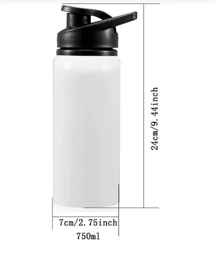 White aluminium sports water bottle with 600ml and 750ml capacity options for cycling and outdoor activities