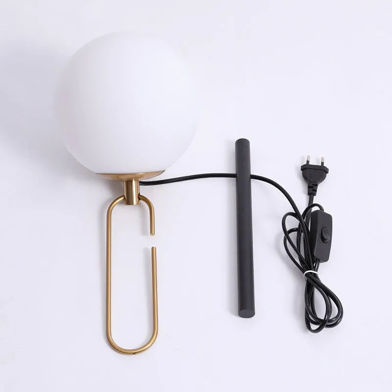 Nordic modern glass wall lamp mounted on a wall with three light colour temperature options displayed.