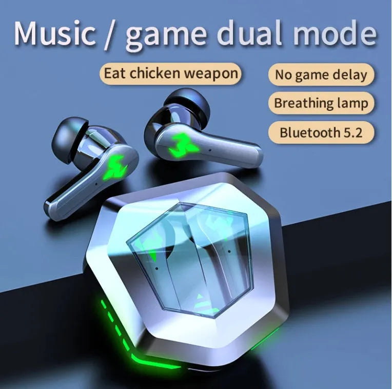 Black N35 wireless gaming Bluetooth headset with in-ear design showing gaming features