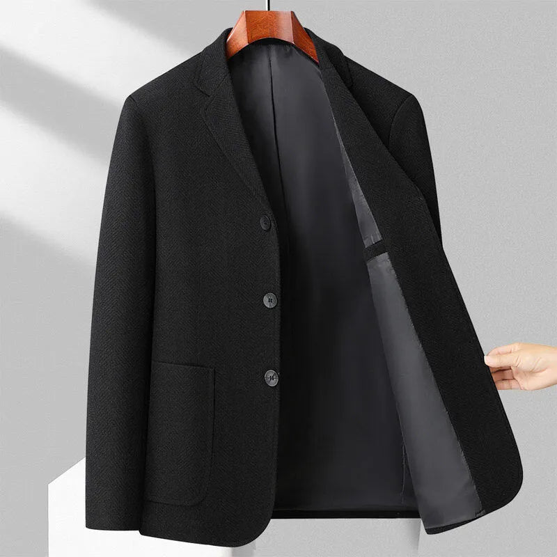 Men's loose fit polyester coat for spring and autumn in solid colours