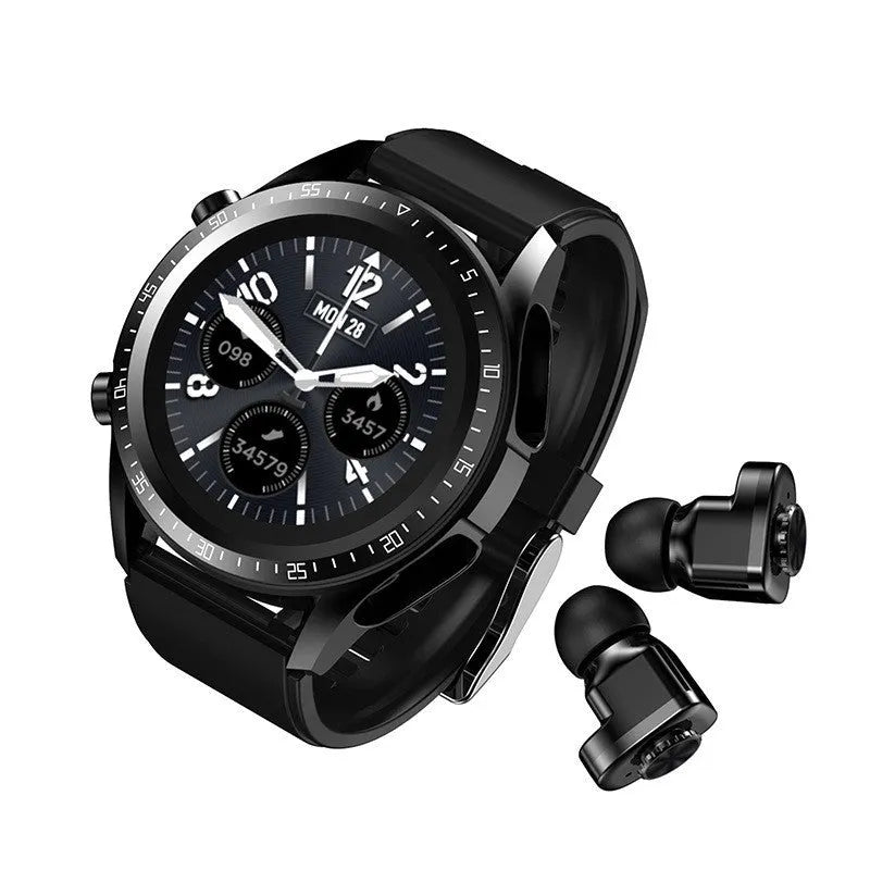 Black smart watch with health monitoring on silicone wrist strap showing blood pressure and oxygen tracking display