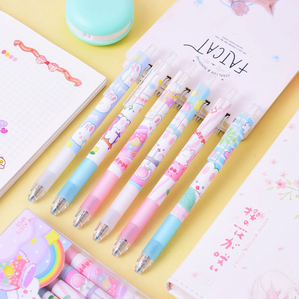 Cartoon bunny design black ink pen with 0.5mm fine point in six-piece packaging