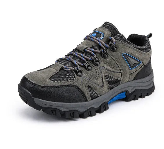 Outdoor sports men's suede low top hiking shoes in army green with rubber sole