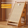 Vertical wall-mounted cat scratch board with sisal surface and cat teasing ball with hemp rope