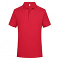 Men's solid colour cotton lapel polo shirt with short sleeves in slim fit