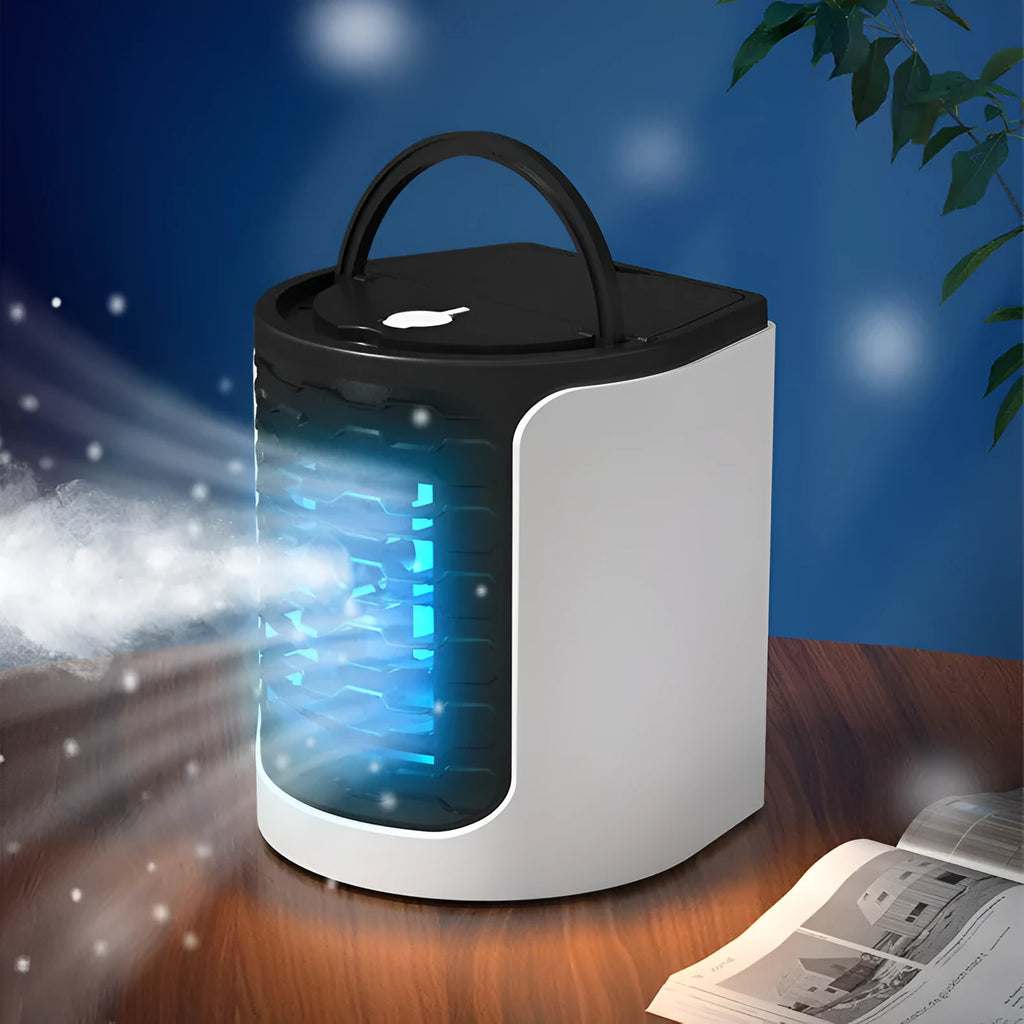 White or green desktop air conditioning fan, 16x15.5x17.3cm, 150ml water tank, USB powered